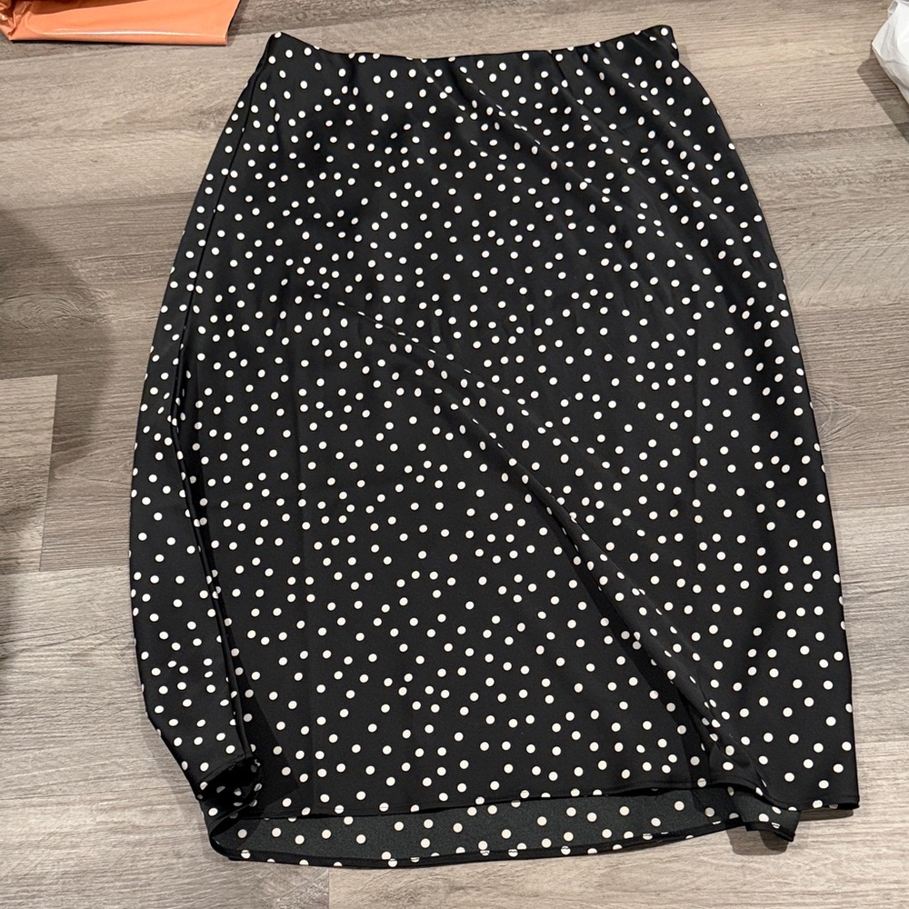 Silk Classic black and white Polka Dot straight  midi  Skirt